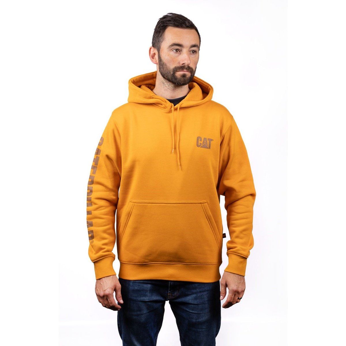 Caterpillar Markenbanner Baumwolle Herren Gelbes Kapuzensweatshirt