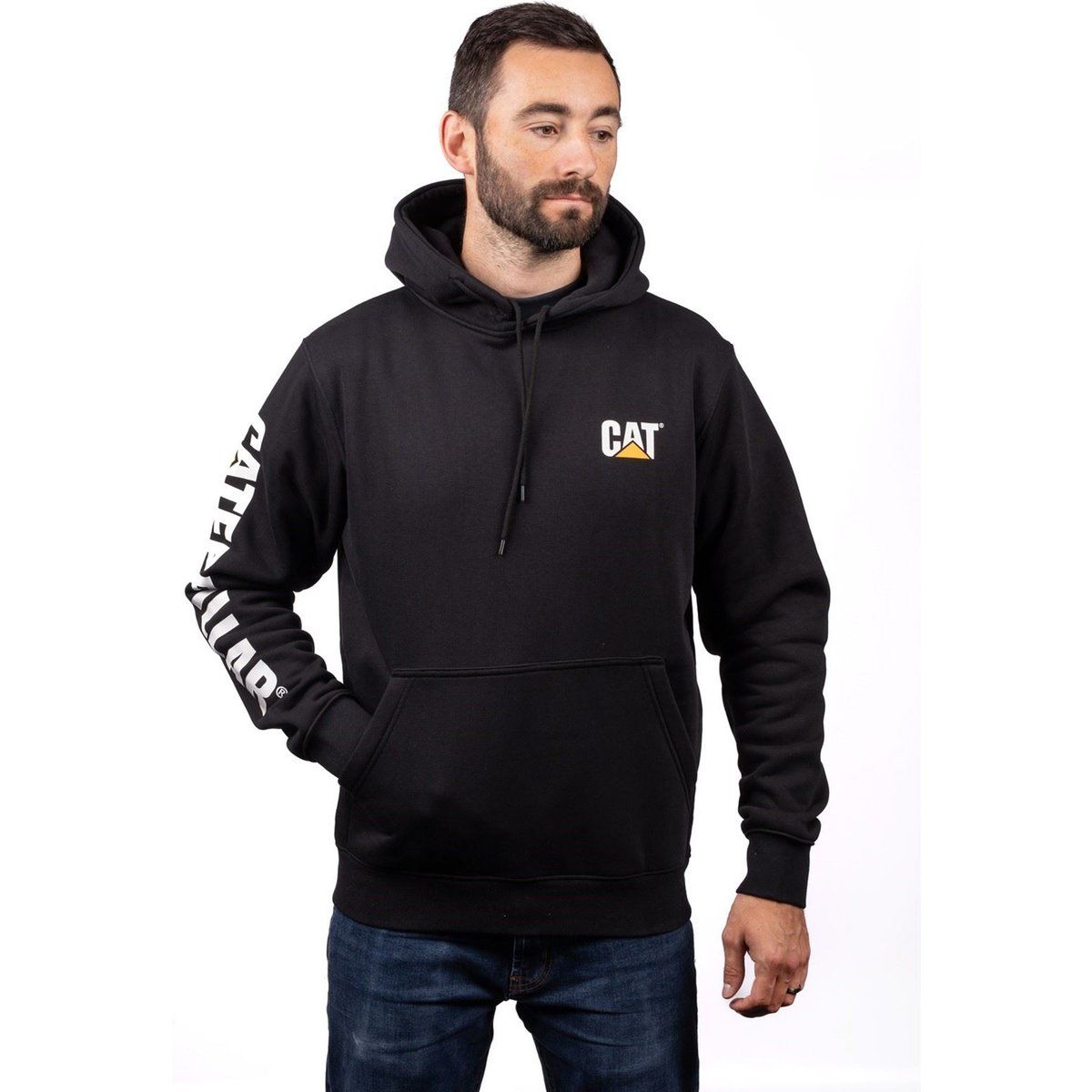 Caterpillar Markenbanner Baumwolle Herren Schwarz Kapuzensweatshirt