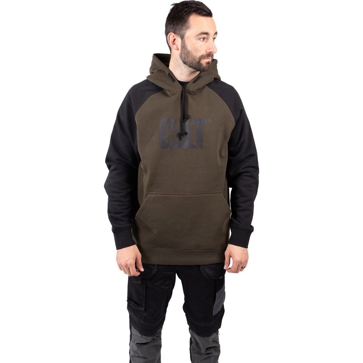 Caterpillar Raglan Baumwoll Herren Kapuzenpulli in Moosgrün