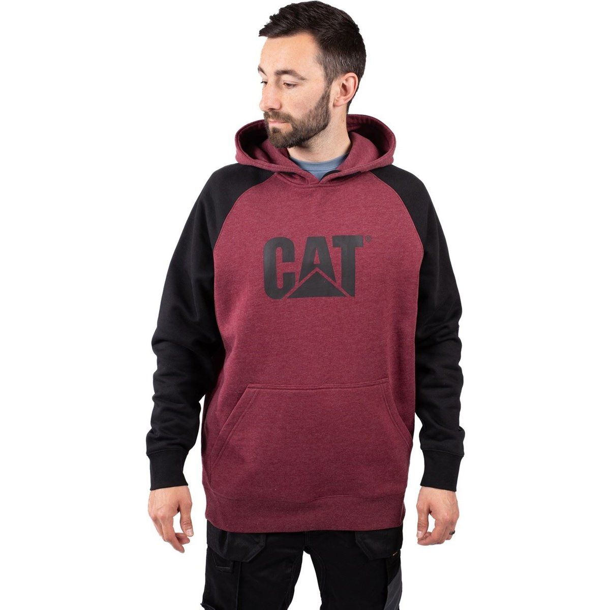 Caterpillar Raglan Baumwoll Herren Rot Kapuzenpullover