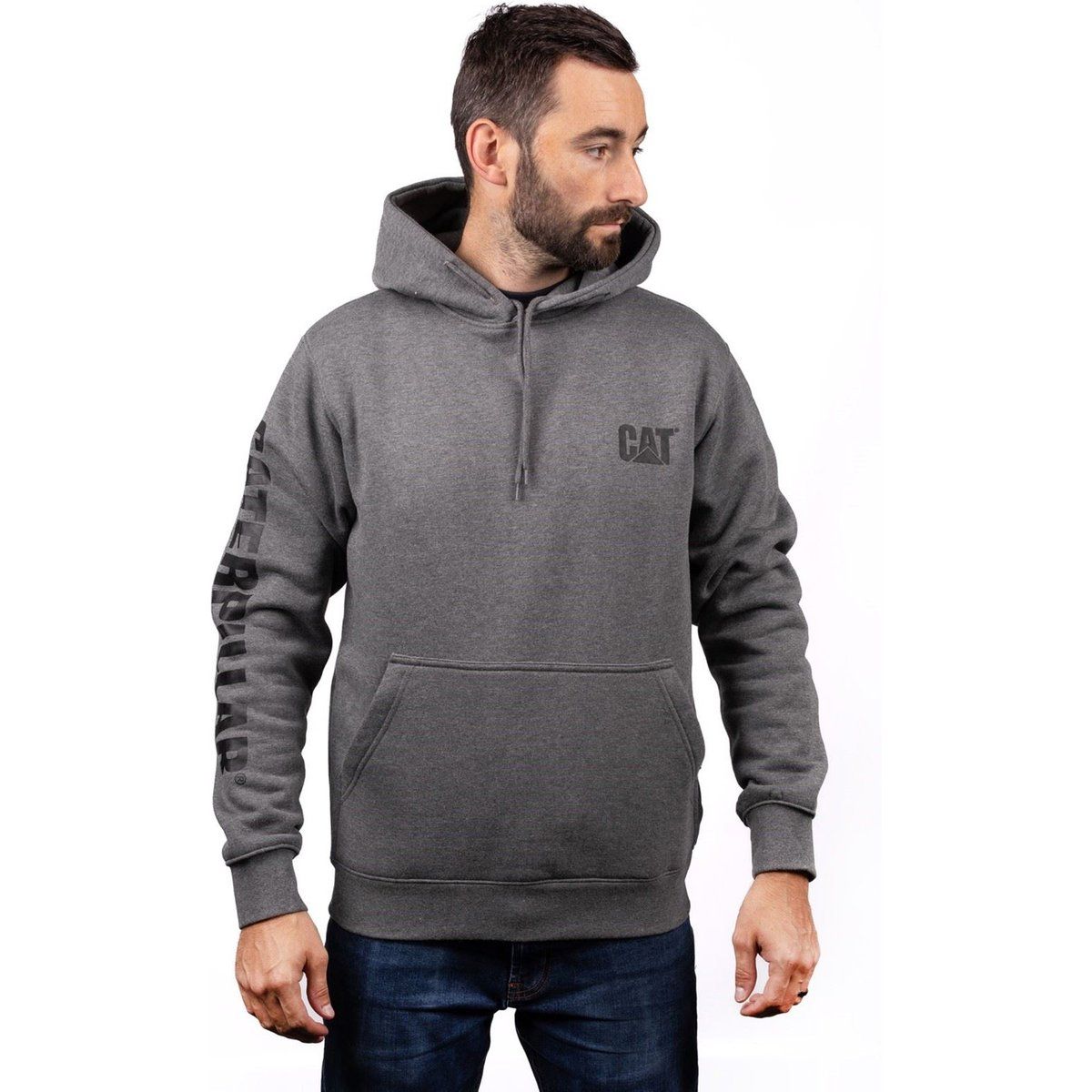 Caterpillar Markenbanner Baumwoll Herren Grauer Kapuzenpullover