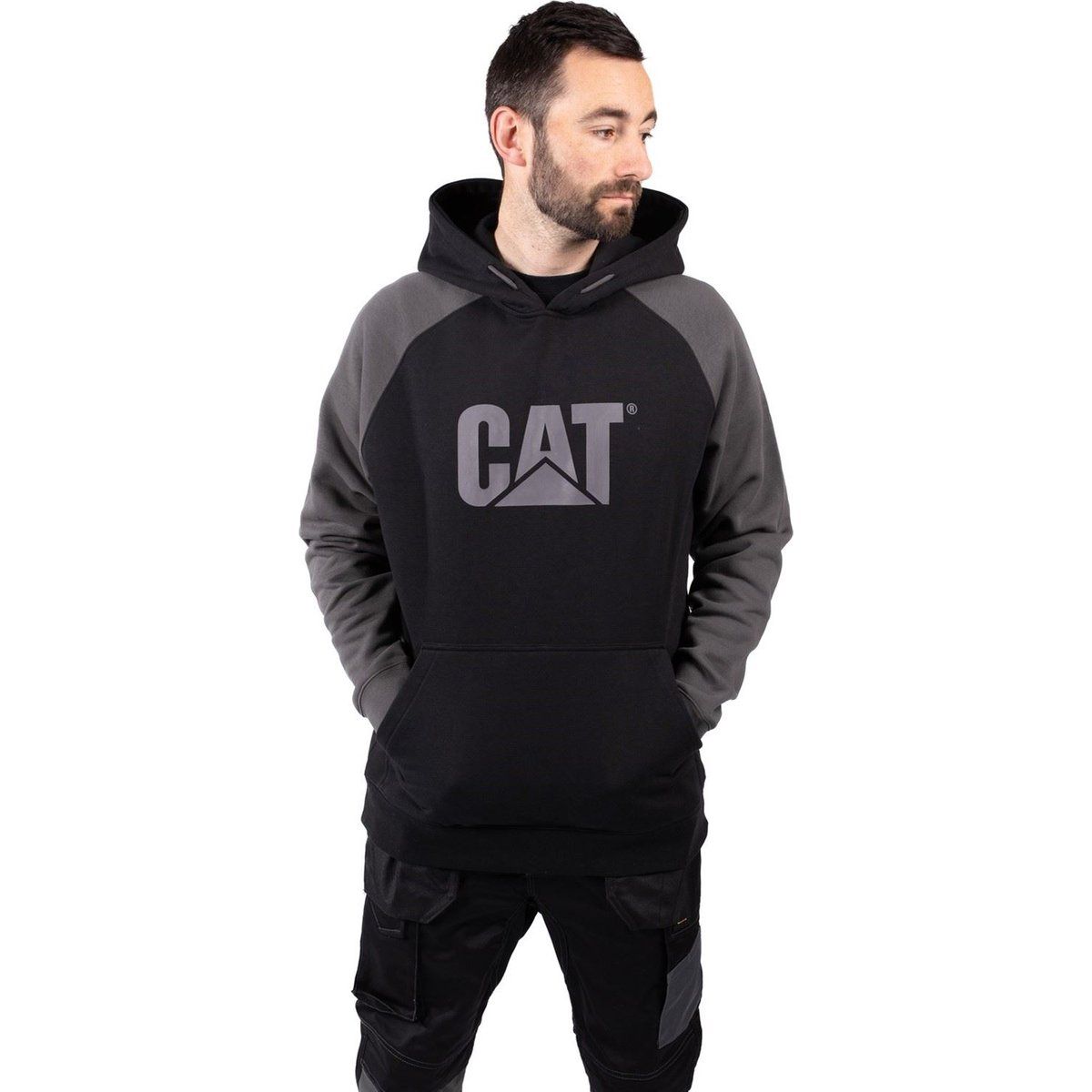 Caterpillar Raglan Baumwoll Herren Schwarz Kapuzenpullover