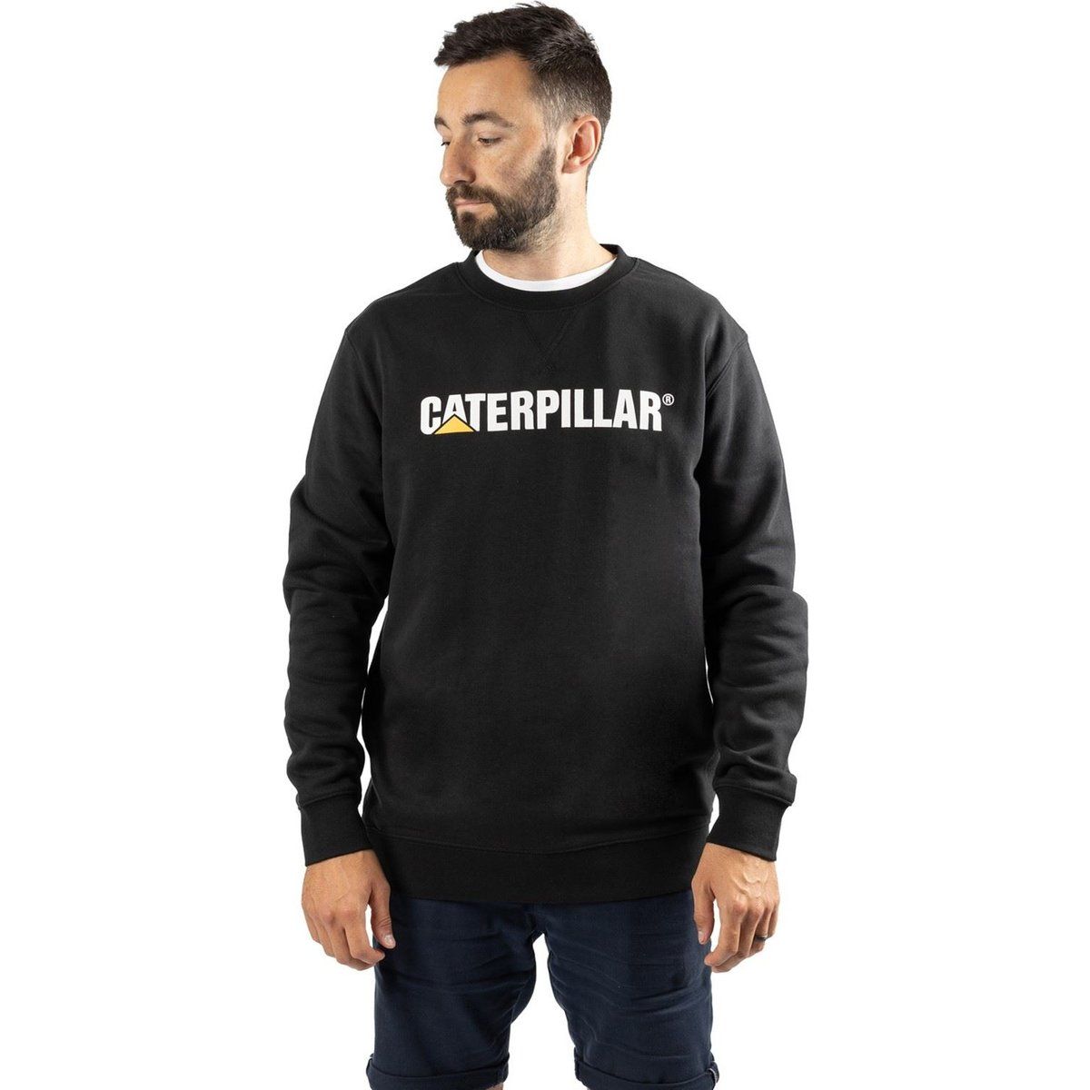 Caterpillar Mittelgewicht Rundhals Baumwoll Herren Schwarz Sweatshirt