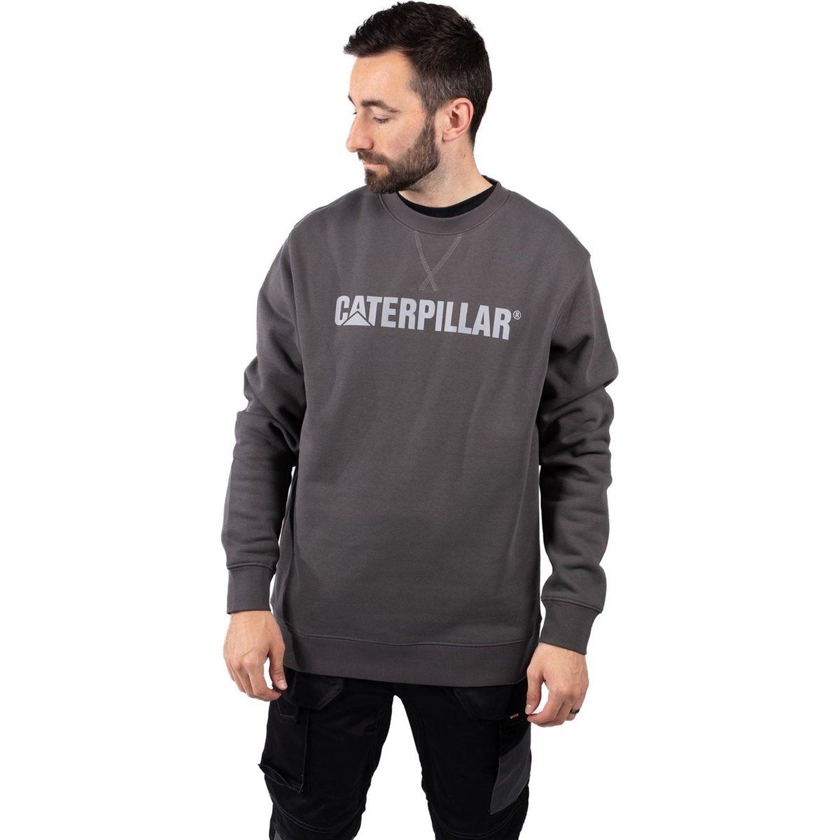 Caterpillar mittelgewichtiger Rundhals Baumwolle Herren Graues Sweatshirt