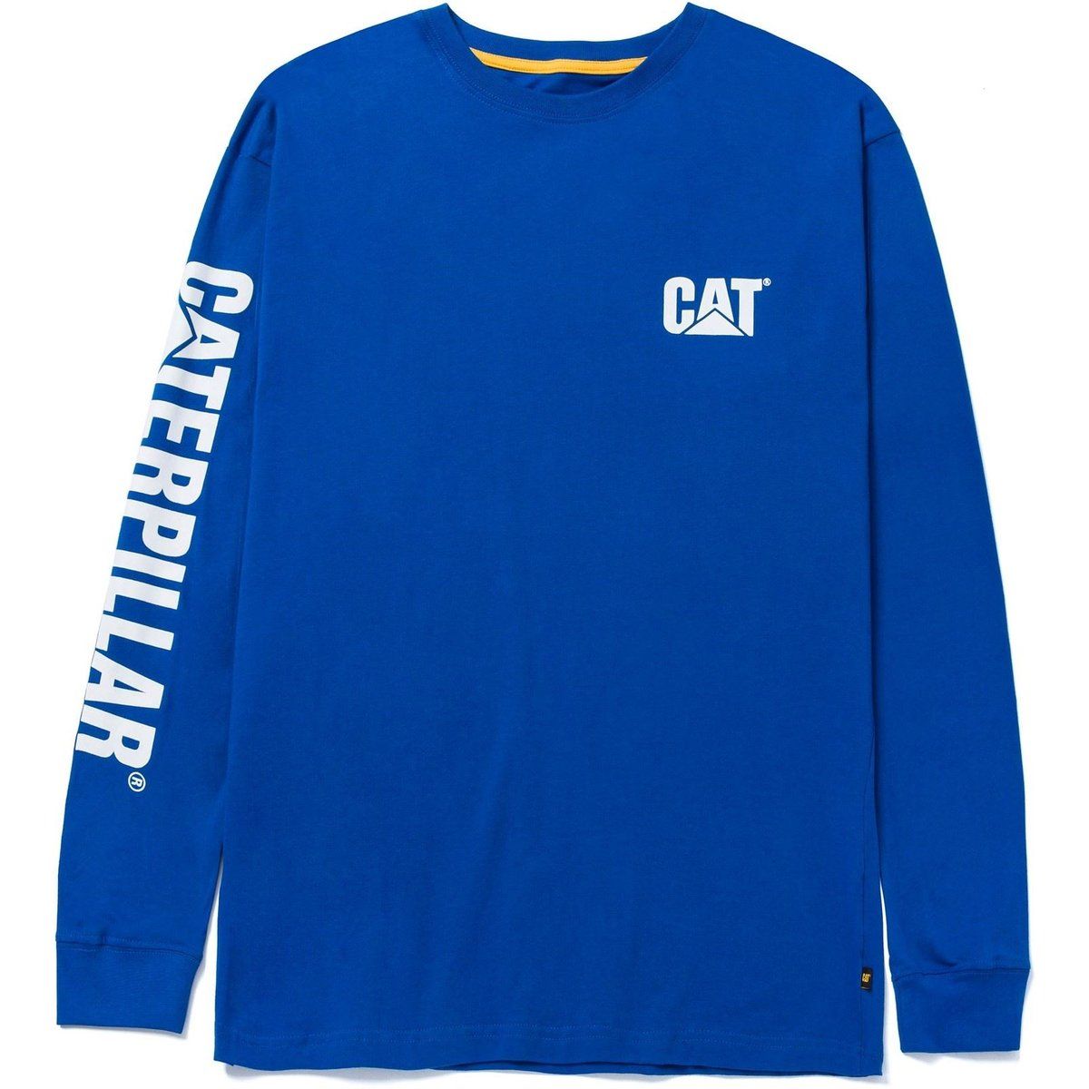 Caterpillar Markenbanner Langarm Baumwoll Herren Blau T-Shirt