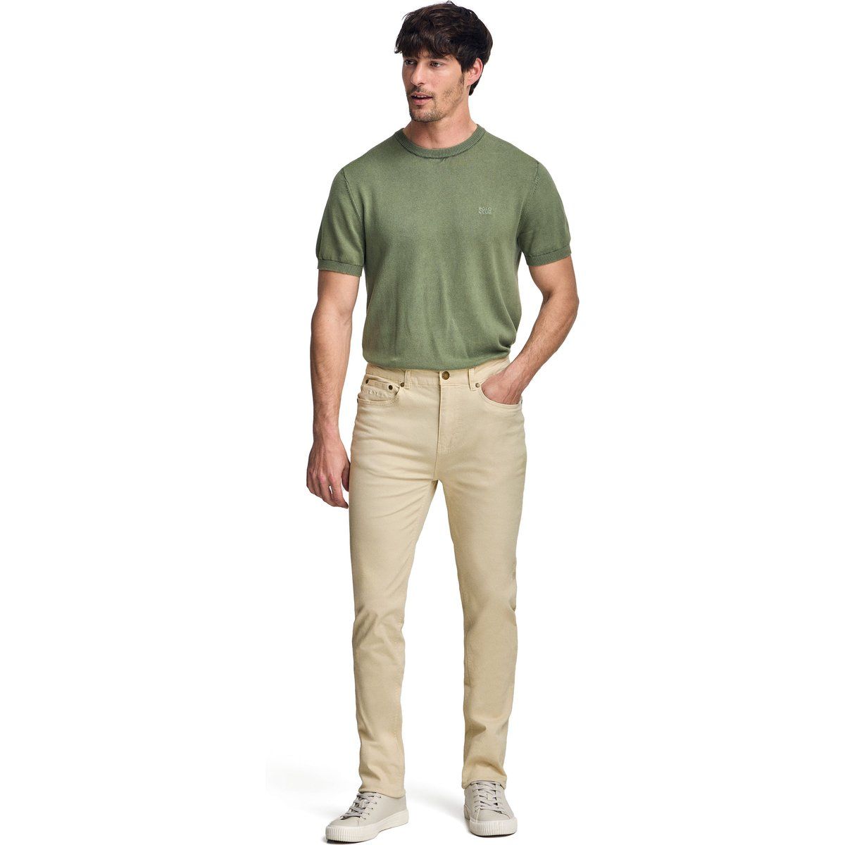 Beige Slim Fit Five-Pocket Hose