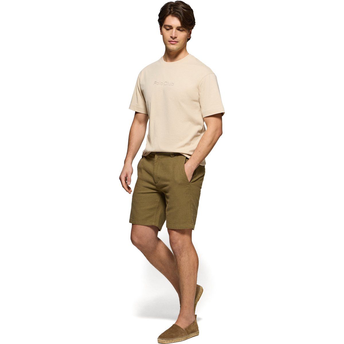 Beiges Rundhals Kurzarm T-Shirt