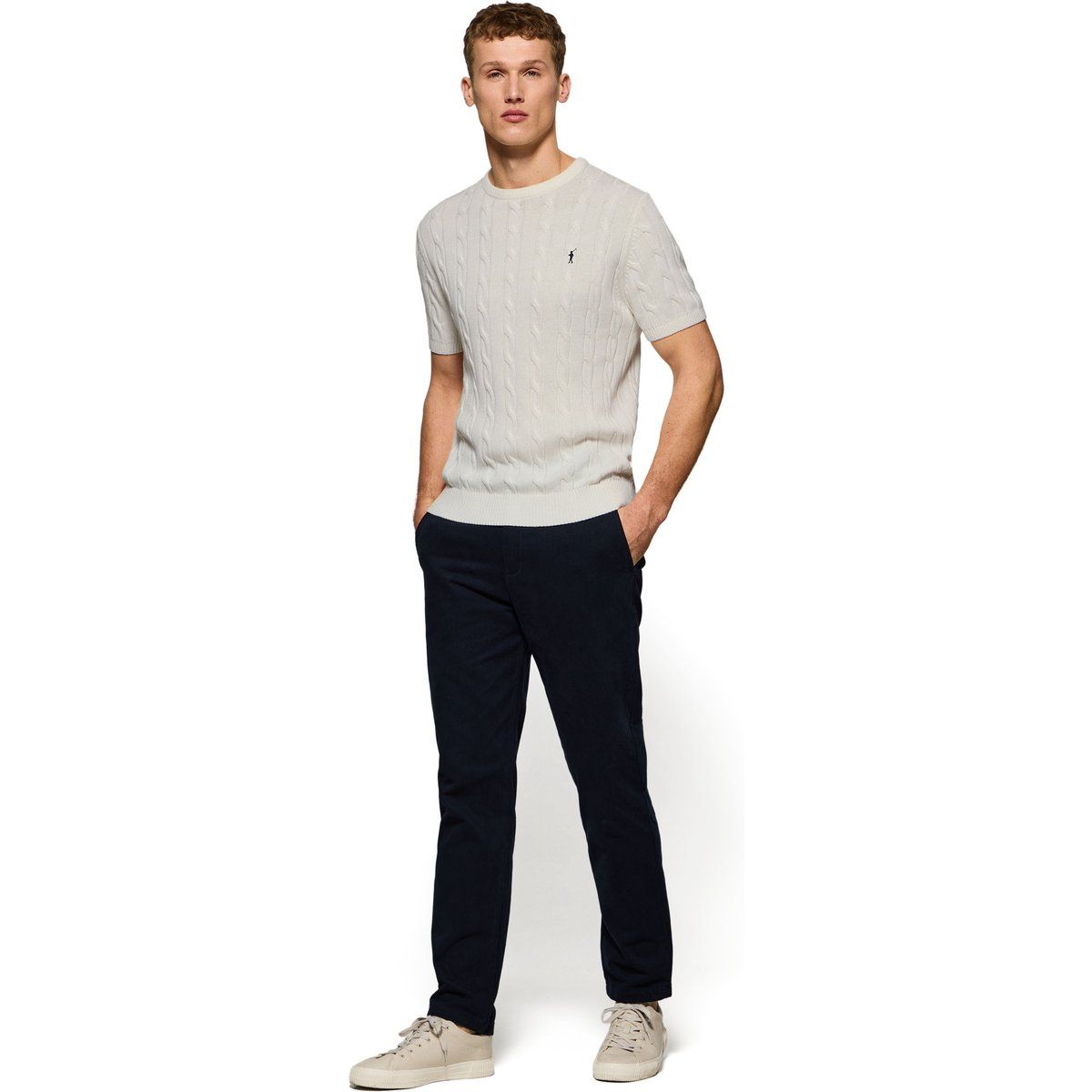 Klassisches Zopfmuster Kurzarm Shirt