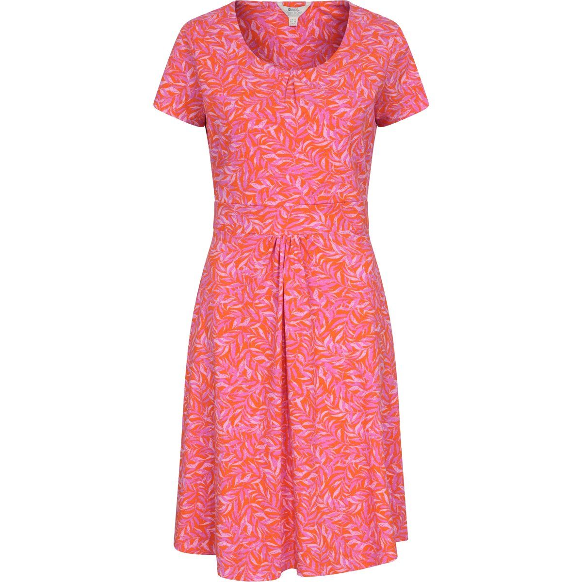 Freizeitkleid mit Blätterprint und kurzen Ärmeln
