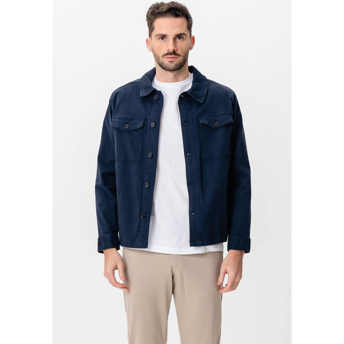 Twill-Overshirt Jacke in Marineblau