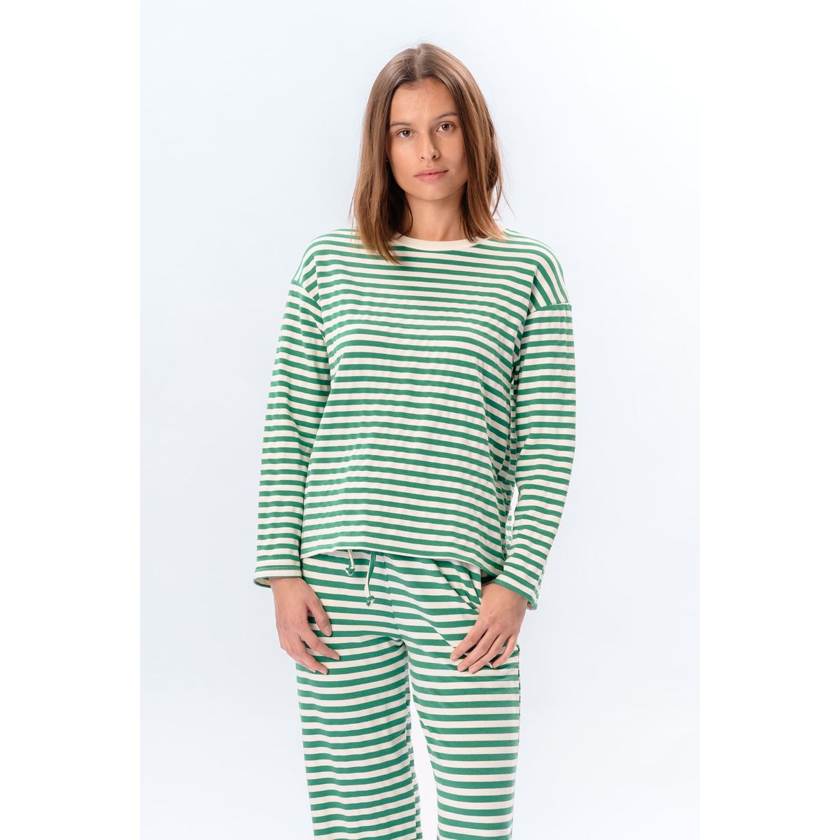 Gestreiftes Langarm Casual Oberteil