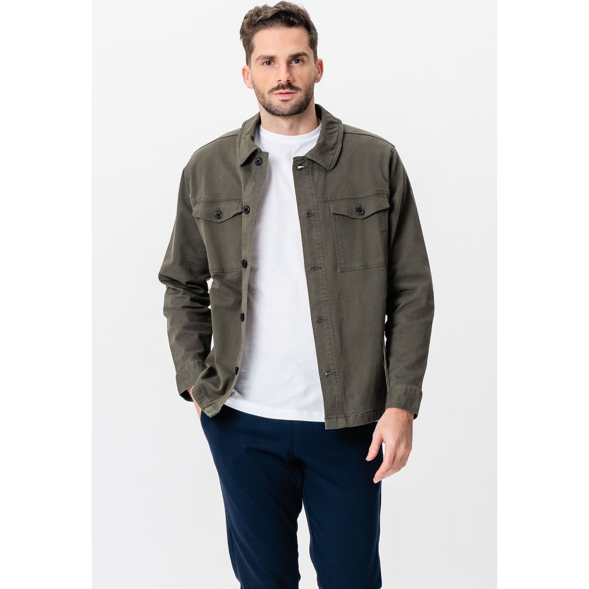 Lässiges Twill-Overshirt in Dunkeloliv