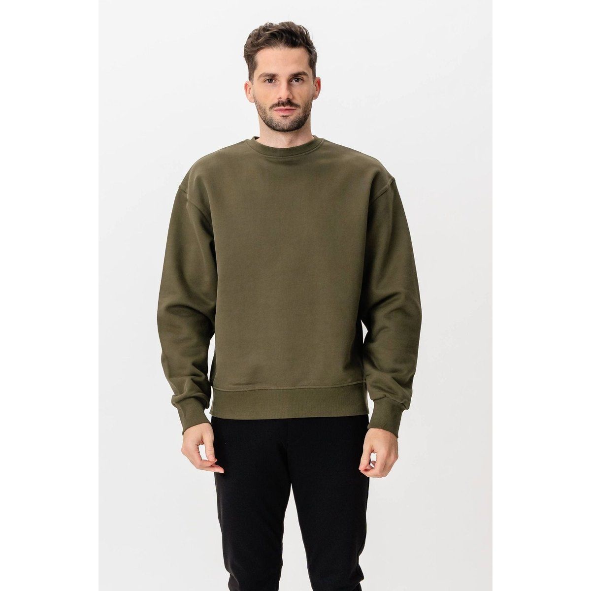 Schweres Armeegrünes Rundhals-Sweatshirt