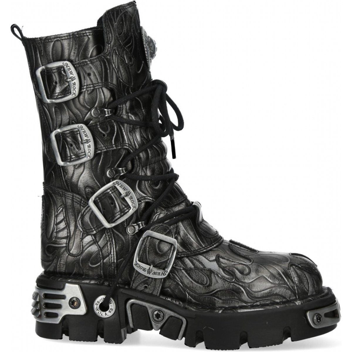 Plateau-Stiefel mit Metallic-Flammenprägung