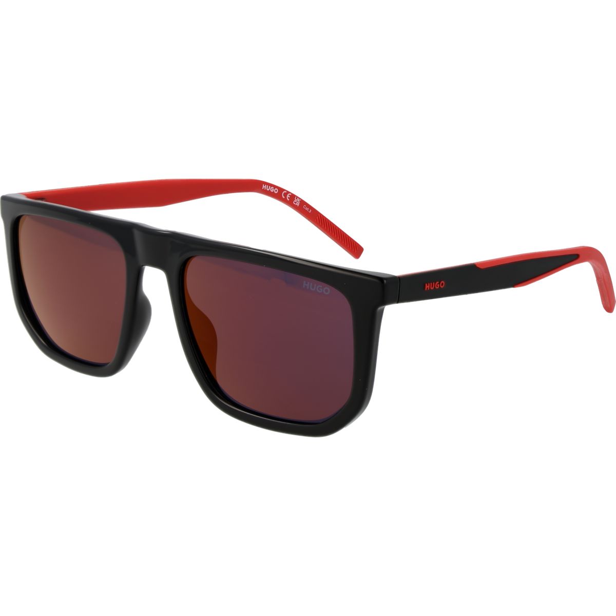 Sonnenbrille mit quadratischem Rahmen und roten Akzenten