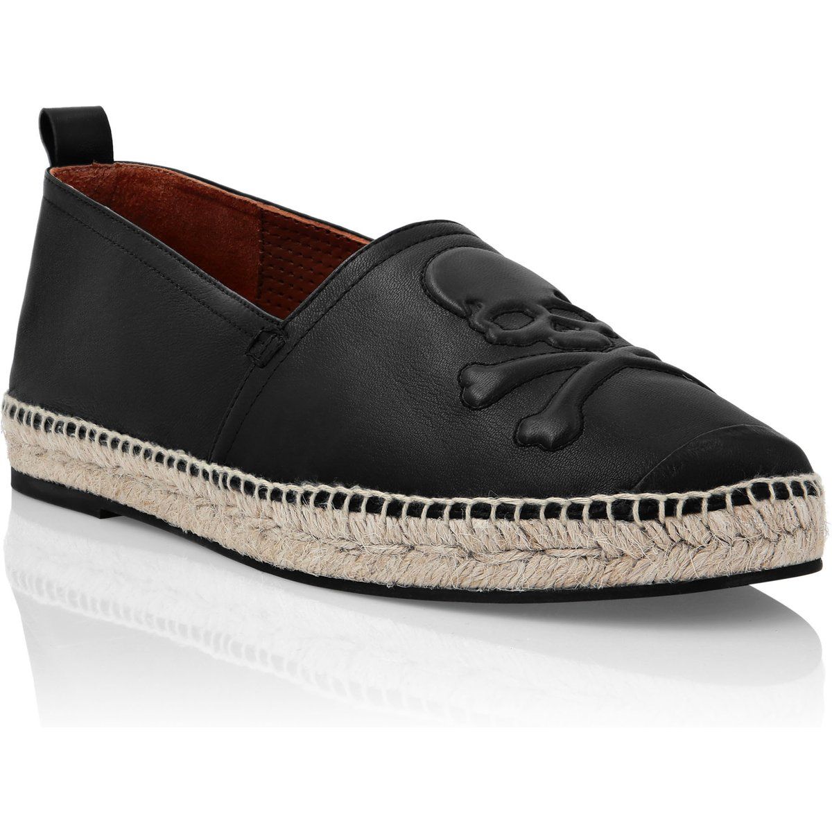 Leder Espadrilles mit Totenkopfprägung