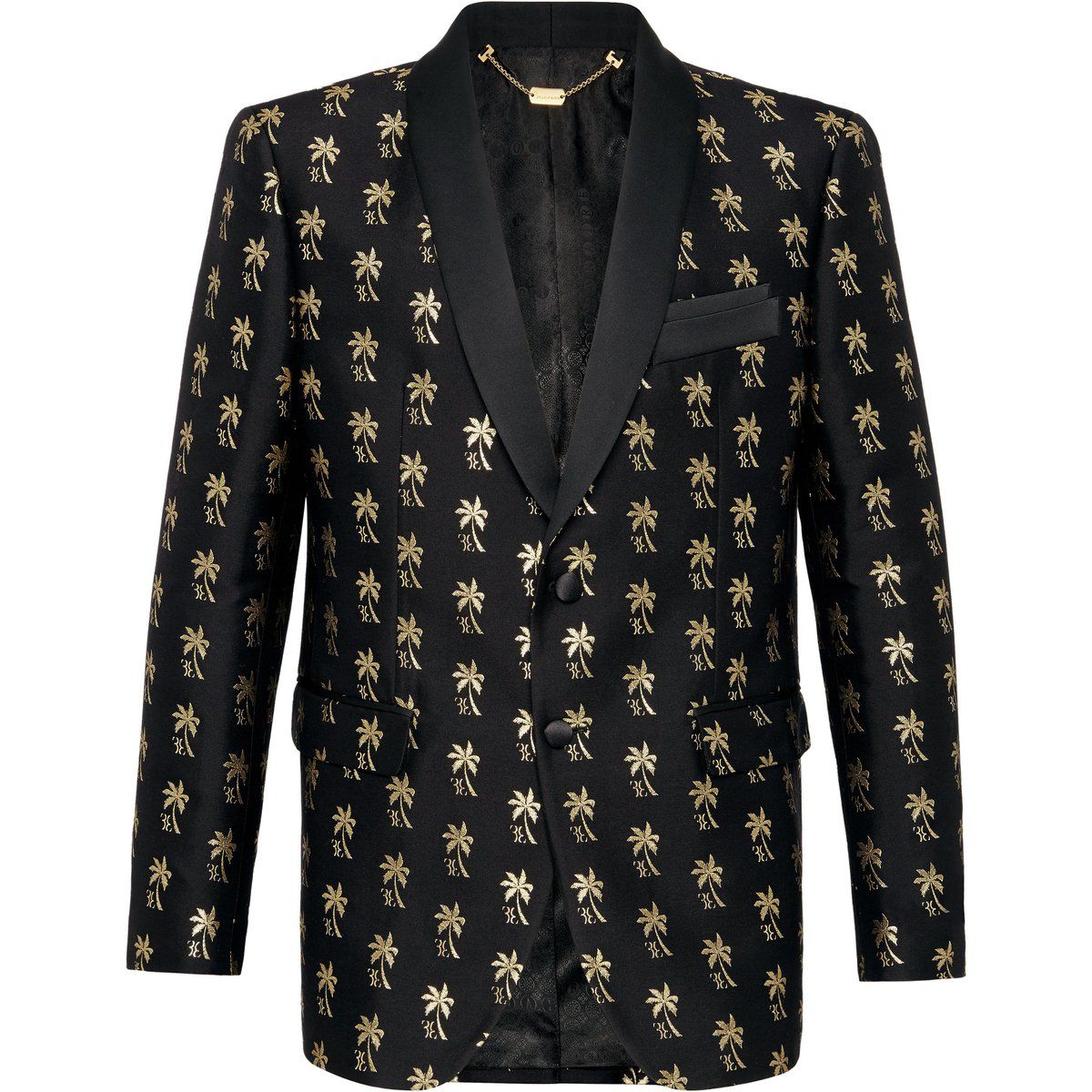Schwarzer und goldener Palm Jacquard Blazer