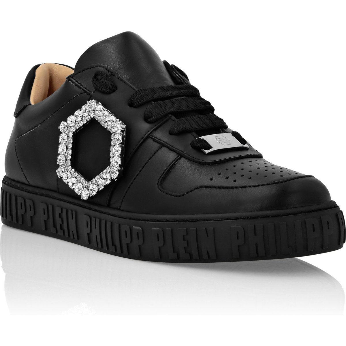 Leder-Sneaker mit Kristall-Sechseck