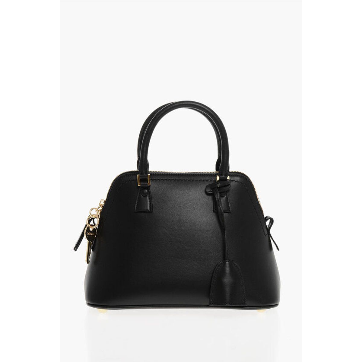 Schwarze Ledertasche mit Tragegriff