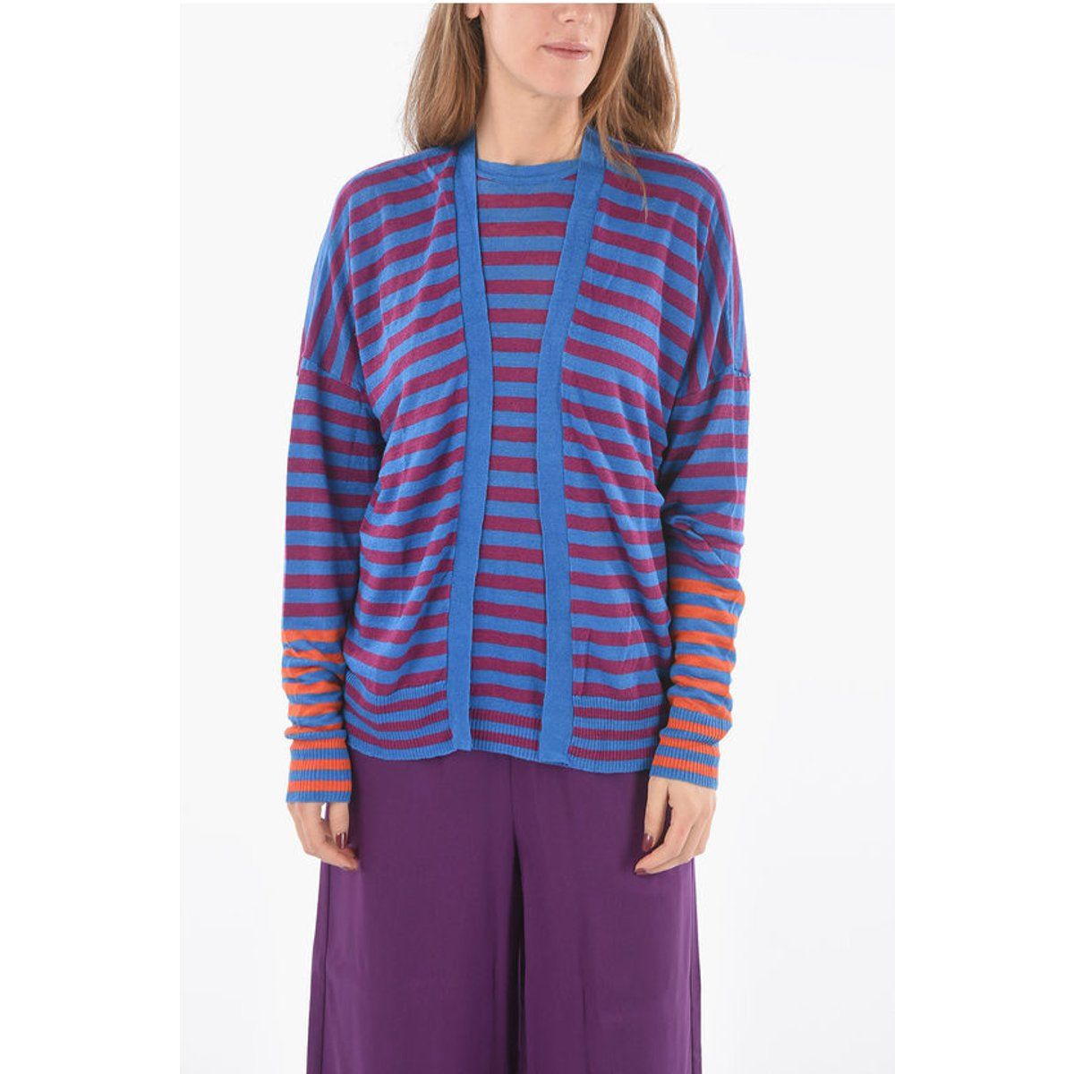 Gestreifte Strickjacke mit offener Vorderseite