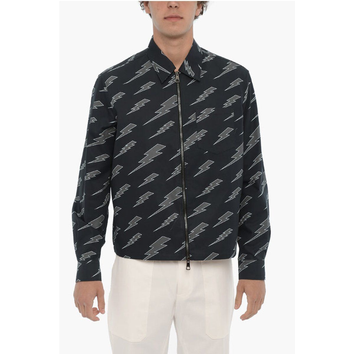Bedruckte Reißverschluss-Overshirt-Jacke