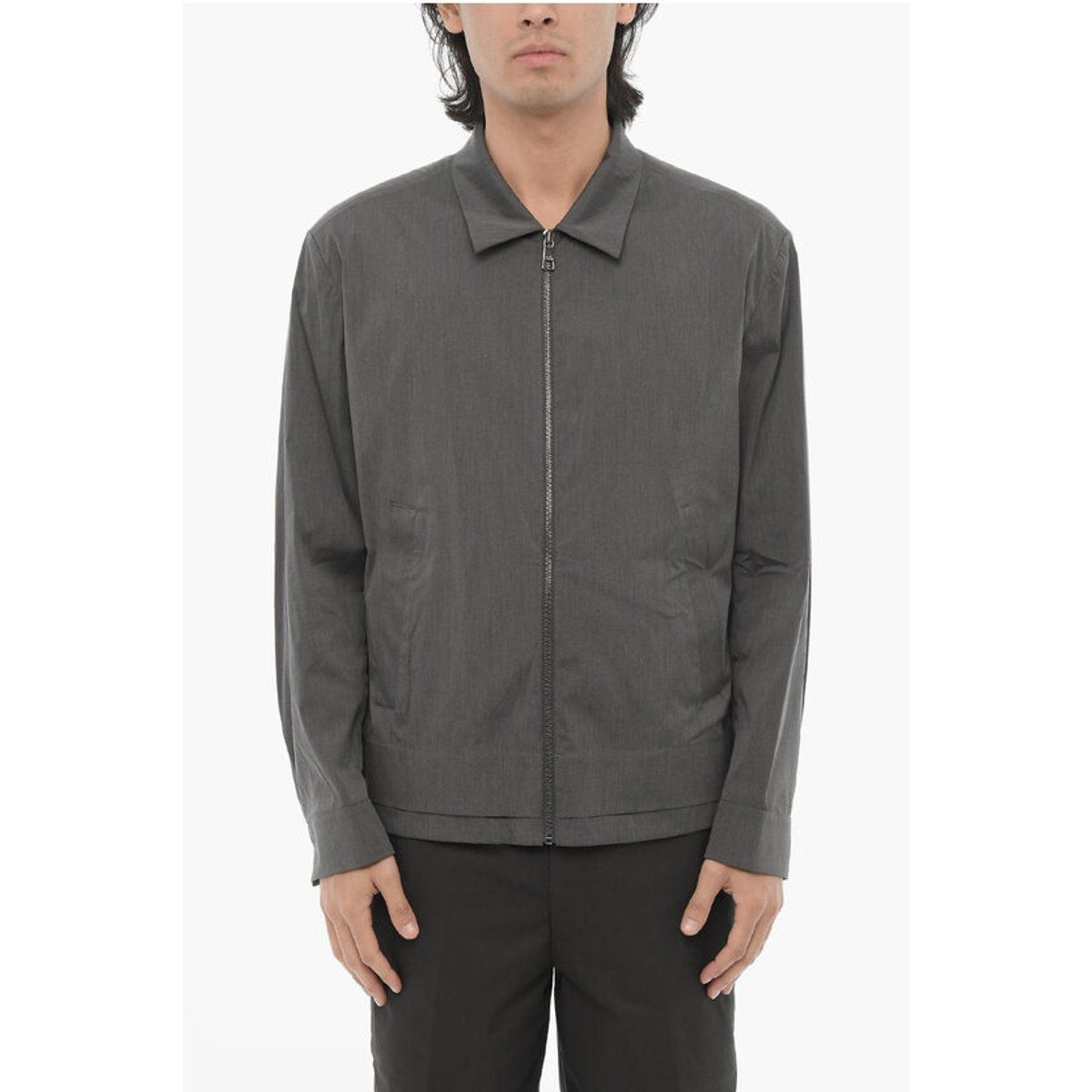 Herrenfarbenes graues Overshirt mit Reißverschluss