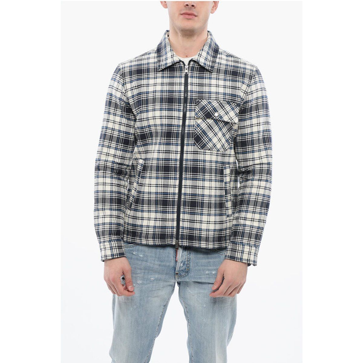 Herren Gestepptes Plaid Overshirt Jacke