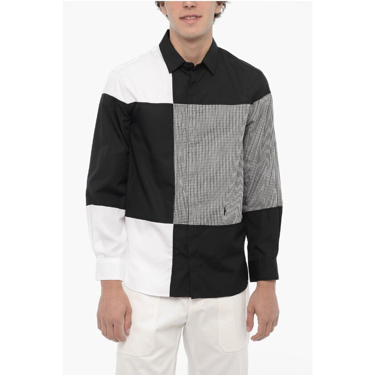 Grafisches Colorblock Patchwork-Baumwollhemd