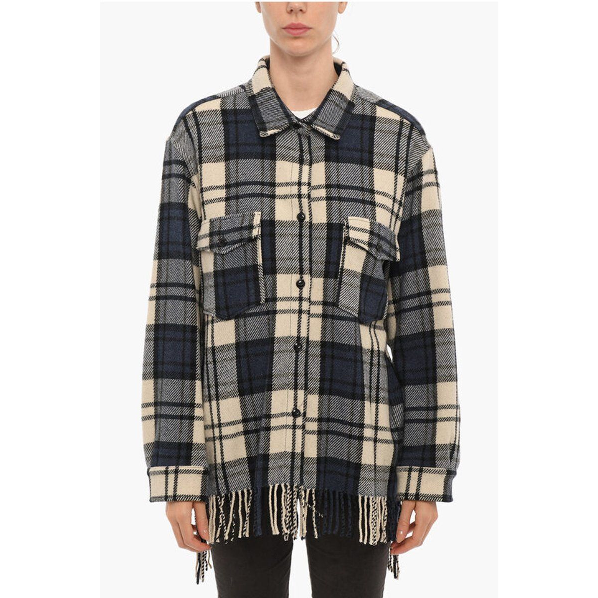 Karo-Overshirt mit Fransen-Detail