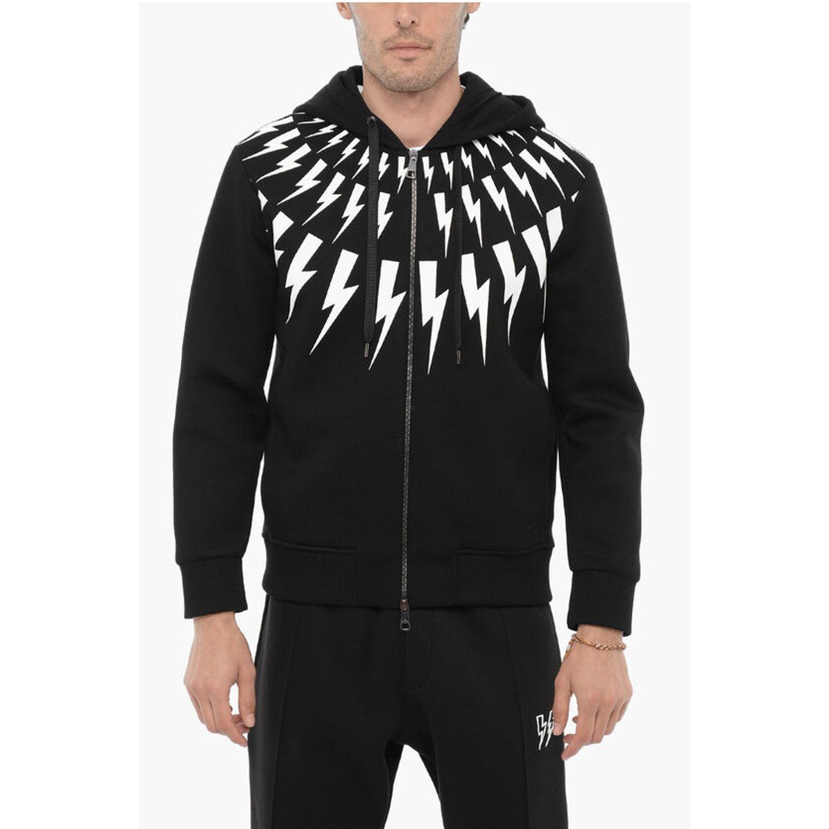Schwarzer Thunderbolt Kapuzenpullover mit Reißverschluss