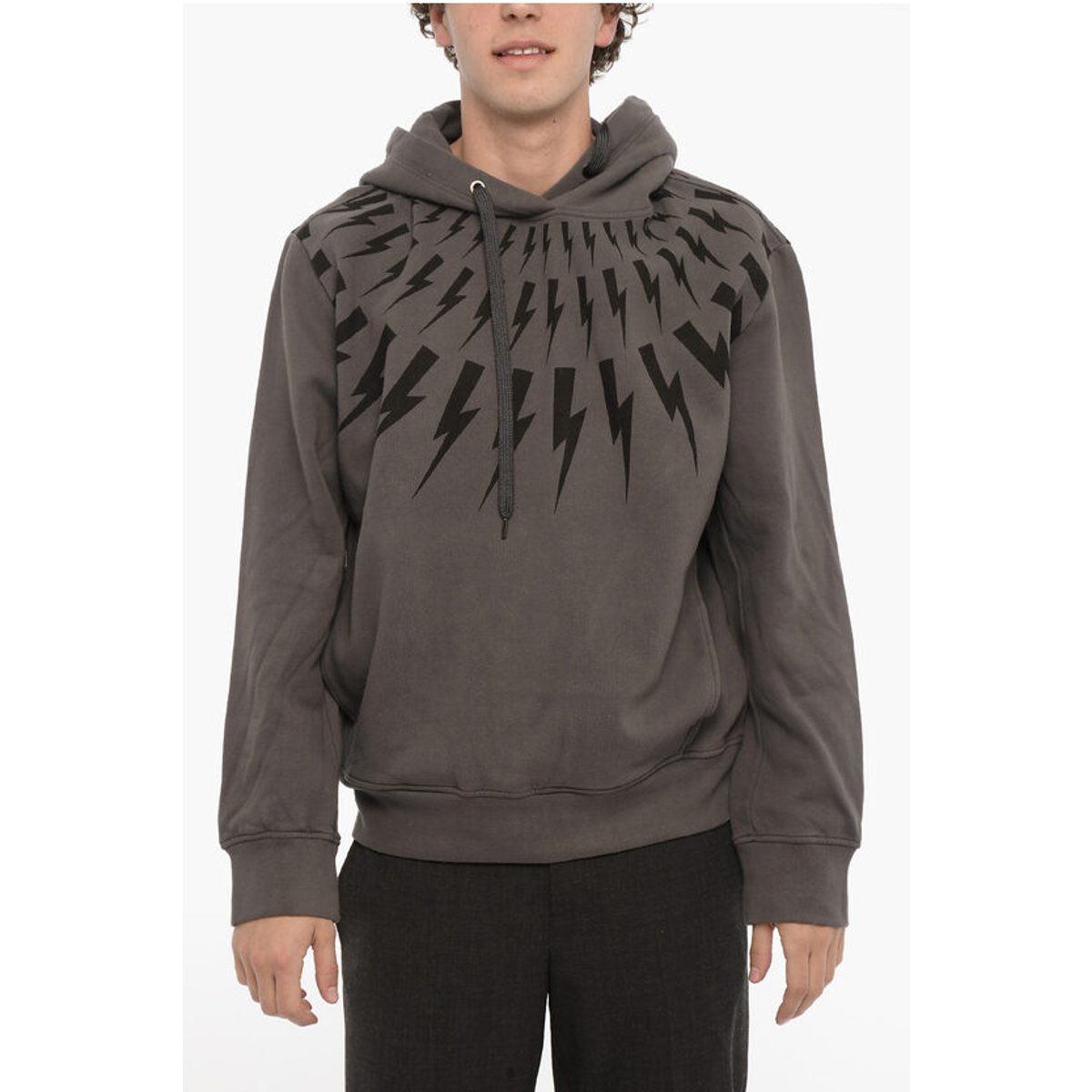 Grauer Kapuzenpullover mit ThunderBolt-Print