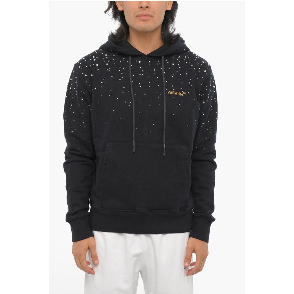 Schwarzer verzierter Hoodie aus Baumwollmischung