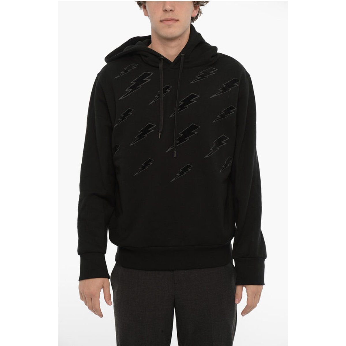 Schwarzer Hoodie mit Thunderbolt-Print