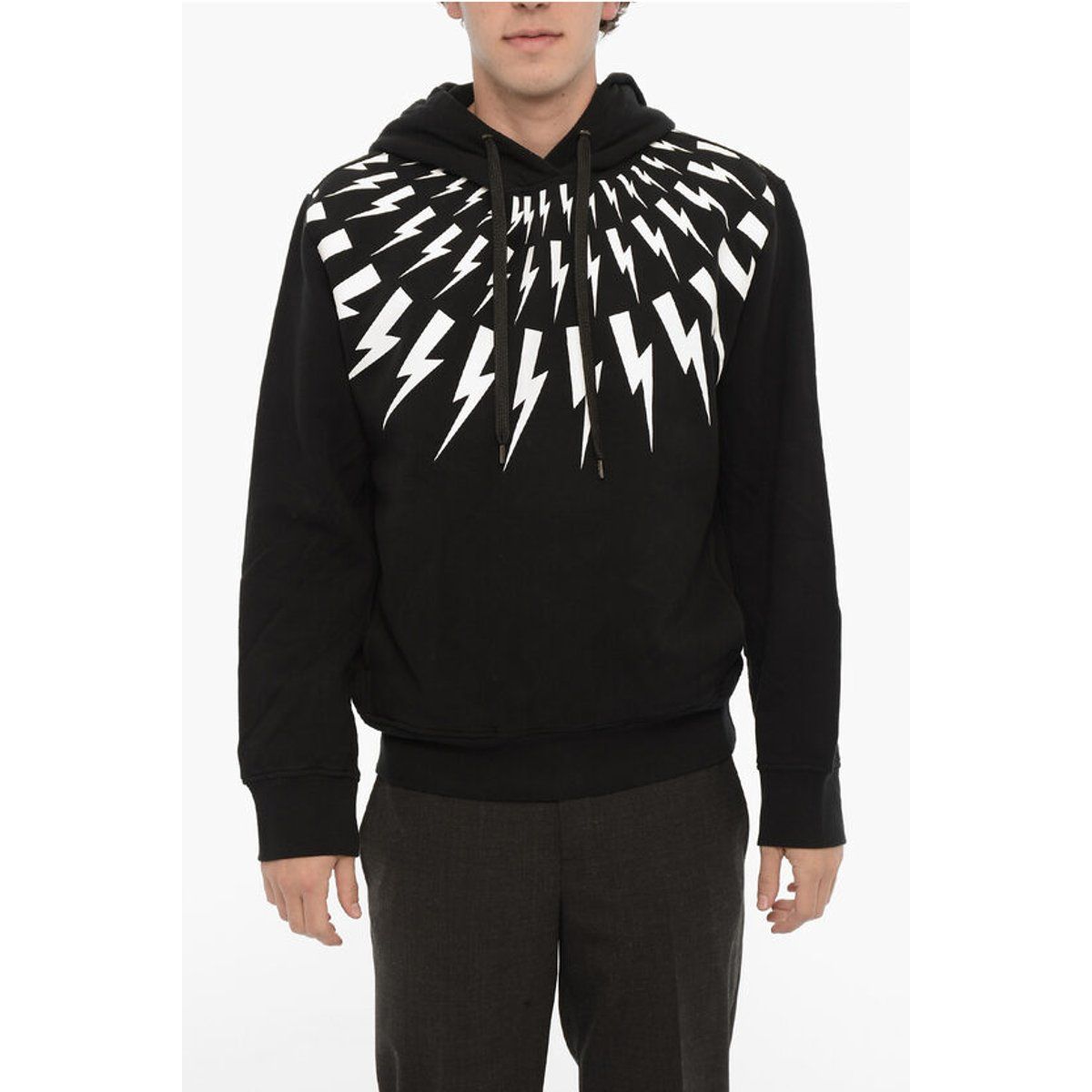 Kapuzenpullover aus Baumwollfleece mit Blitzdruck