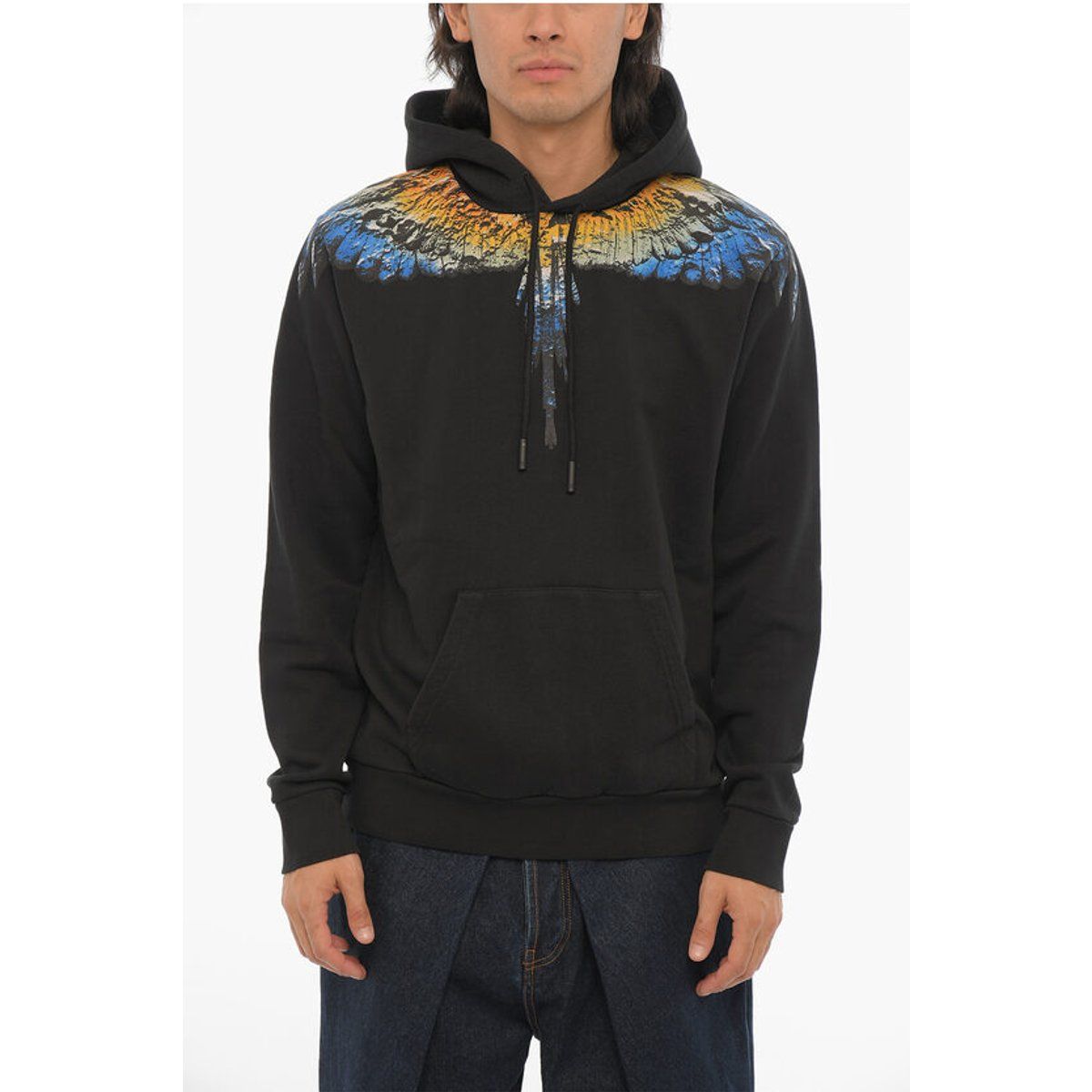 Kapuzenpullover aus gebürsteter Baumwolle mit Flügel-Print