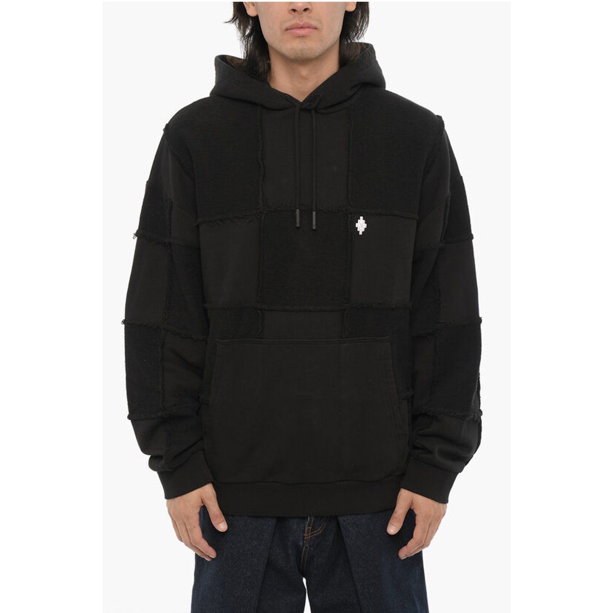 Schwarzer Patchwork-Hoodie aus Baumwollmischung