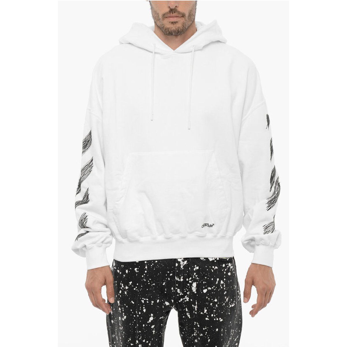 Weißer Hoodie aus gebürsteter Baumwolle mit Scribble-Print