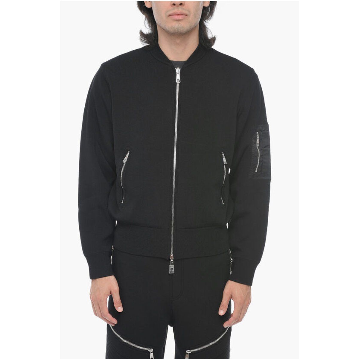 Schwarze Bomberjacke mit Reißverschluss