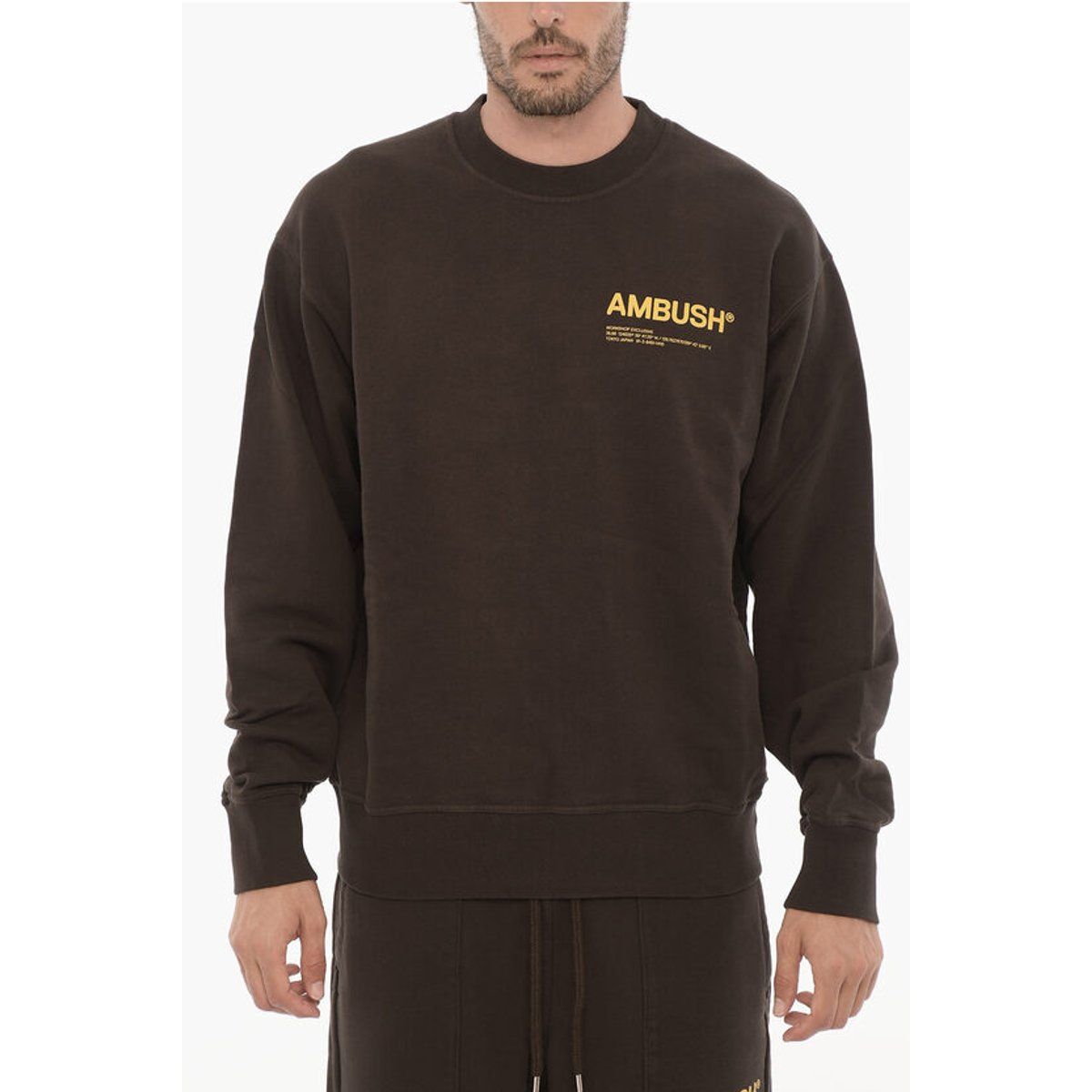 Braunes Baumwollmischung Rundhals Sweatshirt