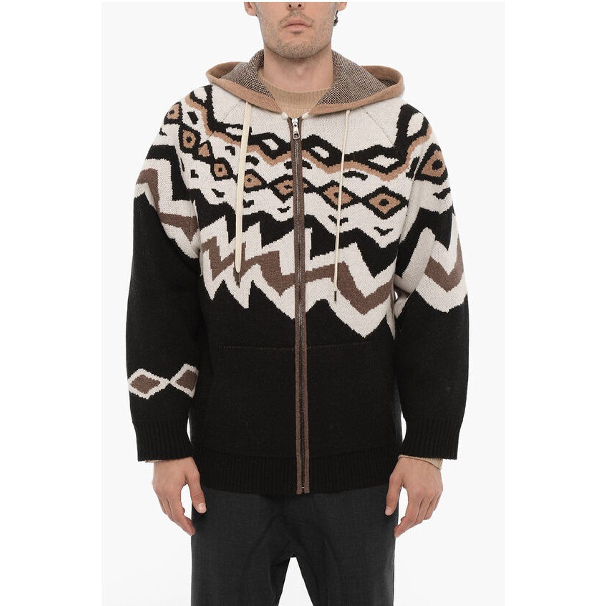 Gemusterter Strick-Hoodie mit Reißverschluss