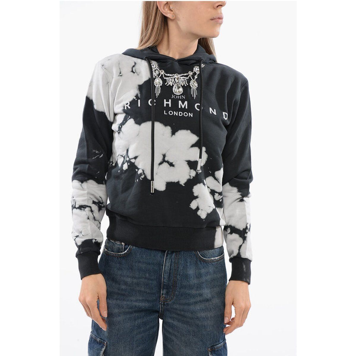 Kapuzenpullover mit Juwelenapplikation und Batikmuster