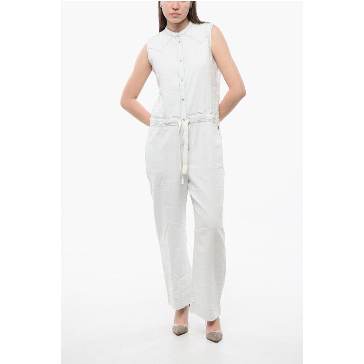 Ärmelloser Jeans-Jumpsuit mit Kordelzug in der Taille