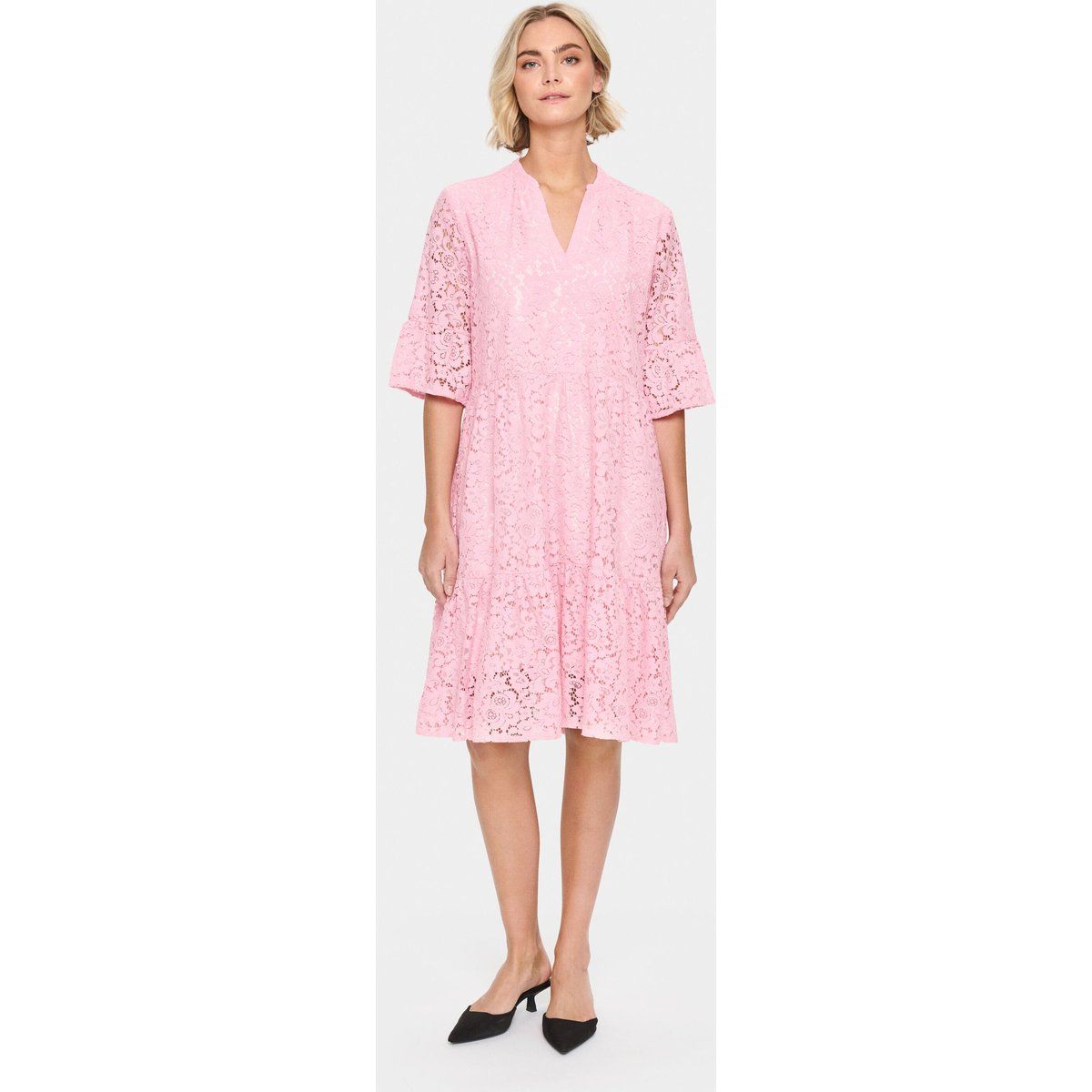 Rosa A-Linien Midikleid aus Spitze