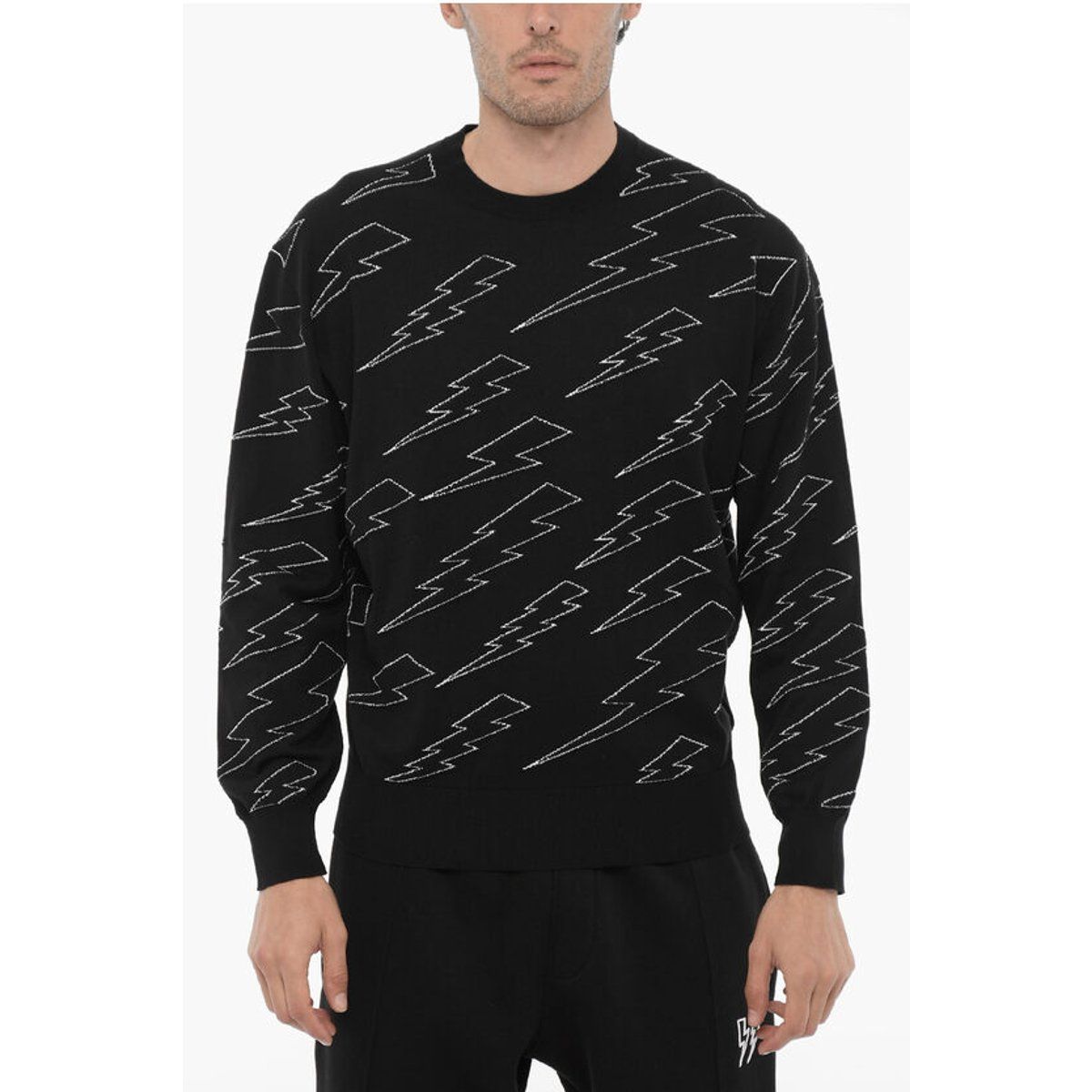 Baumwollstrickpullover mit Thunderbolt-Stickerei