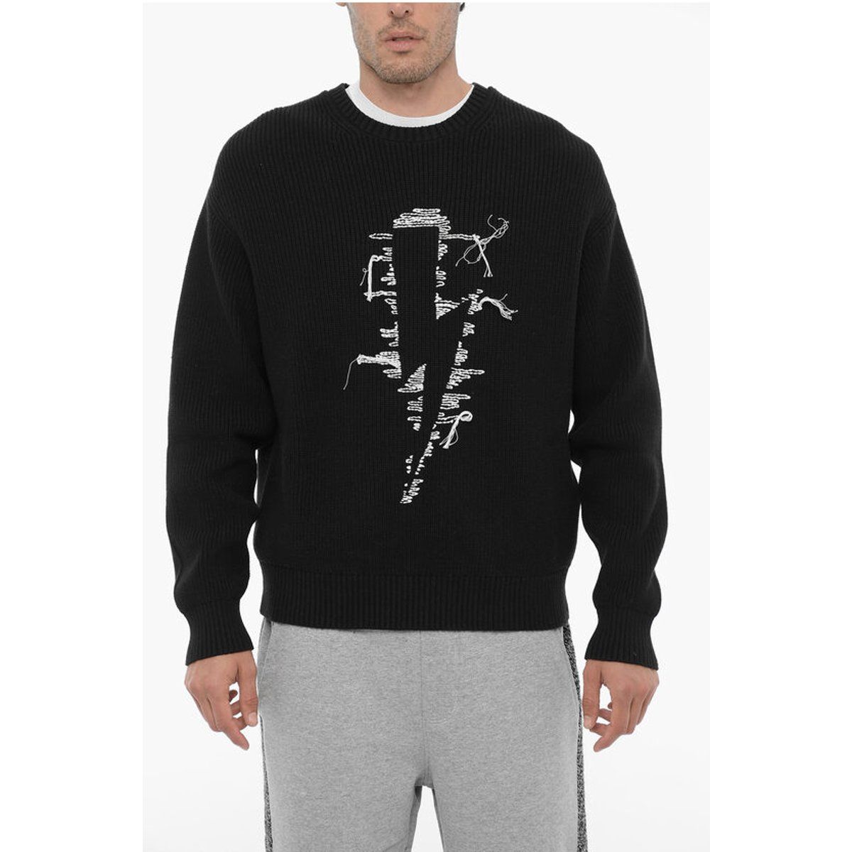 Crewneck-Pullover mit gesticktem Blitzmotiv