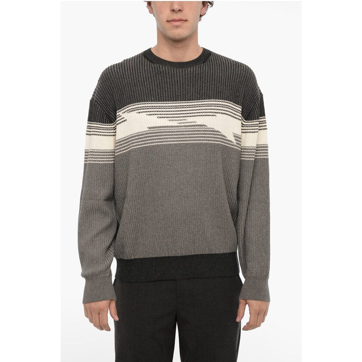 Gestreifter Blouson-Fit Baumwollmischpullover