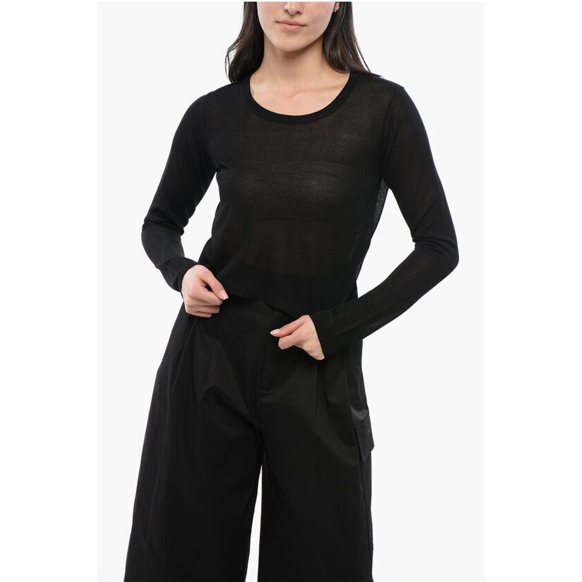 Kurzes Viskosemischung Langarmshirt