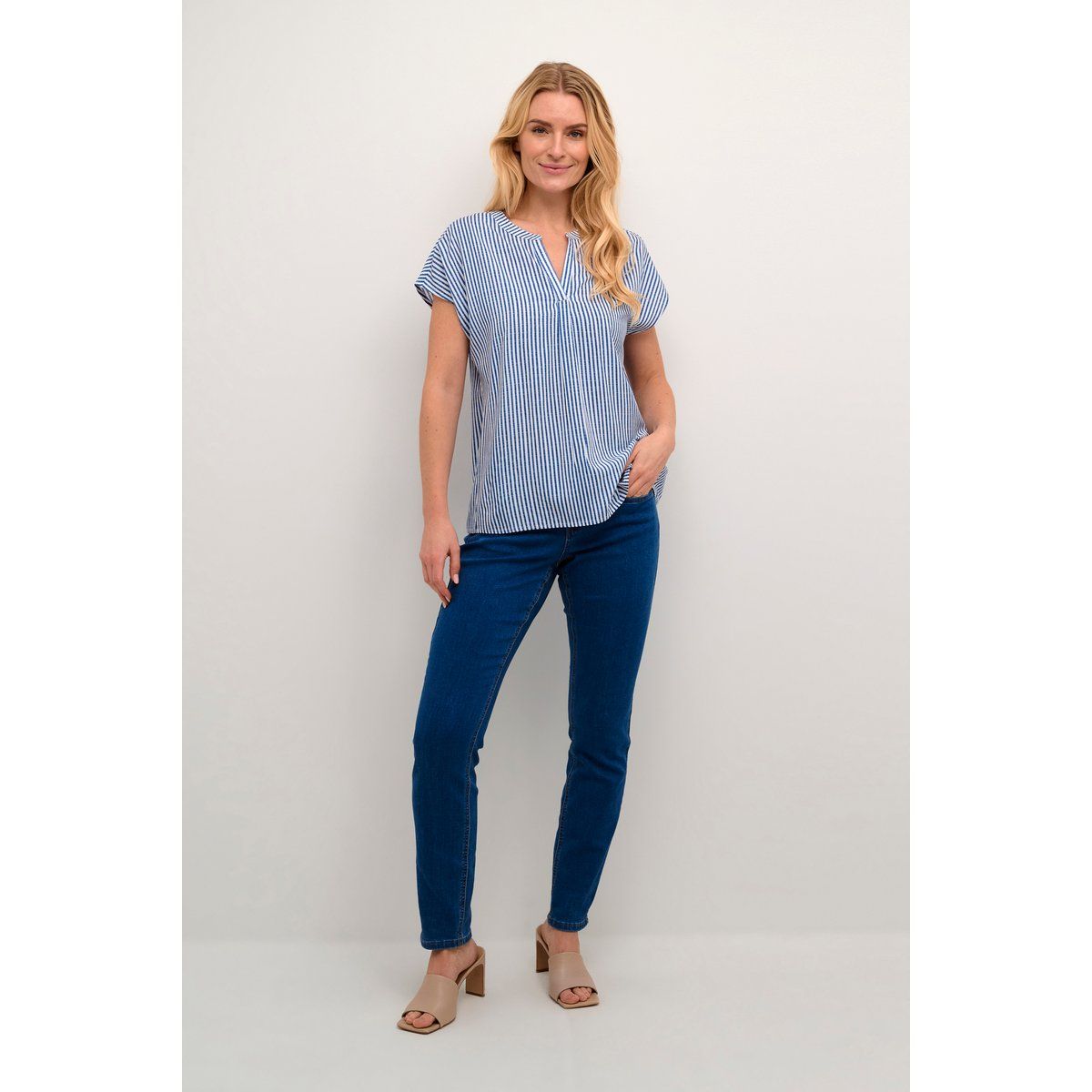 Kurzarm-Bluse Loose fit blue white