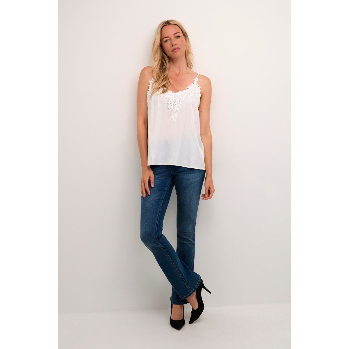 Ärmellose A-Linien-Bluse mit Spitzendetail