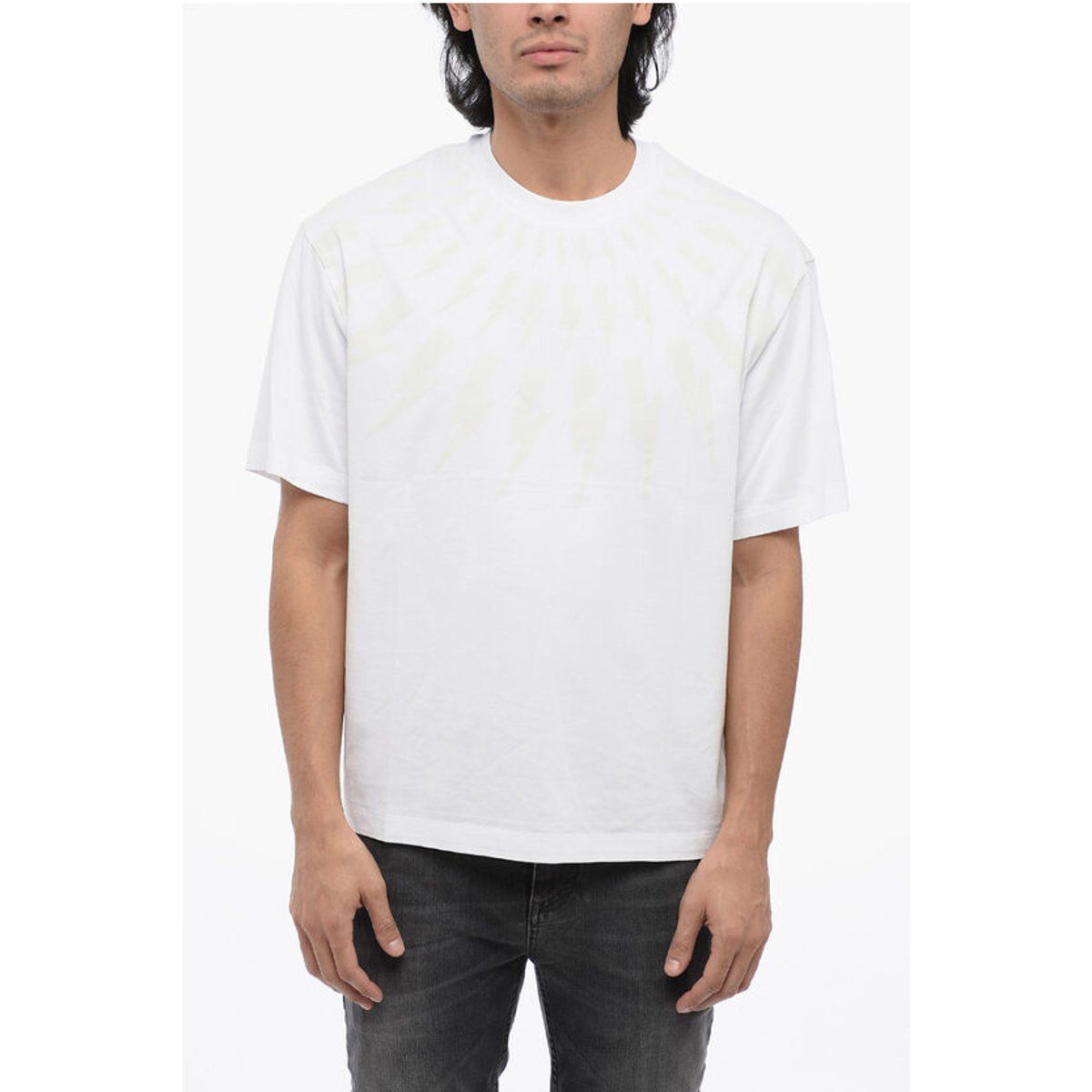 Weißes Baumwoll-T-Shirt mit Thunderbolt-Print
